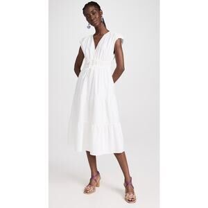 RAILS Lucia Midi Dress White Drawstring Waist Sleeveless Cotton Poplin Women's S